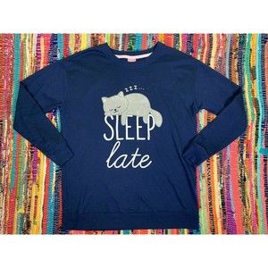 Jenni Intimates Long Sleeve Knit Night Shirt XS Dark Blue Sleepy Cat Application